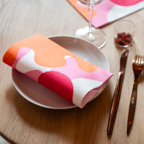 Paviot napkin Form printed pink, orange, red, style